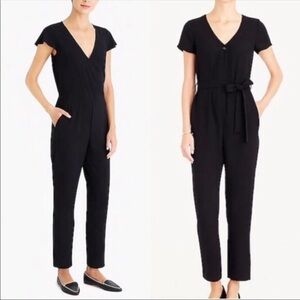 J.Crew Mercantile Womn 0 Black Crepe Pockets V-Neck Belted Straight Leg Jumpsuit
